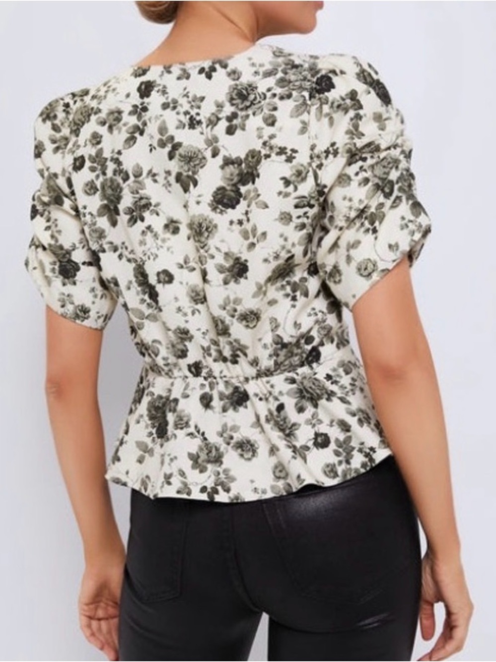Tuckernuck Lisle Floral Peplum Top NWT XXL Puff Sleeve V-Neck Blouse - Picture 3 of 16